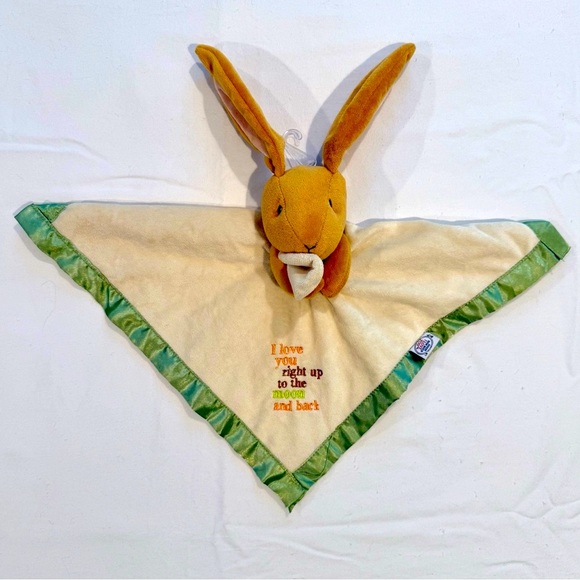 New Guess How Much I Love You Plush Lovey Nut Brown Hare Fleece Green Satin Trim - Picture 1 of 8